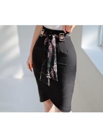 Korean Style  slim puff sleeve top waist fashion hip skirt suit
