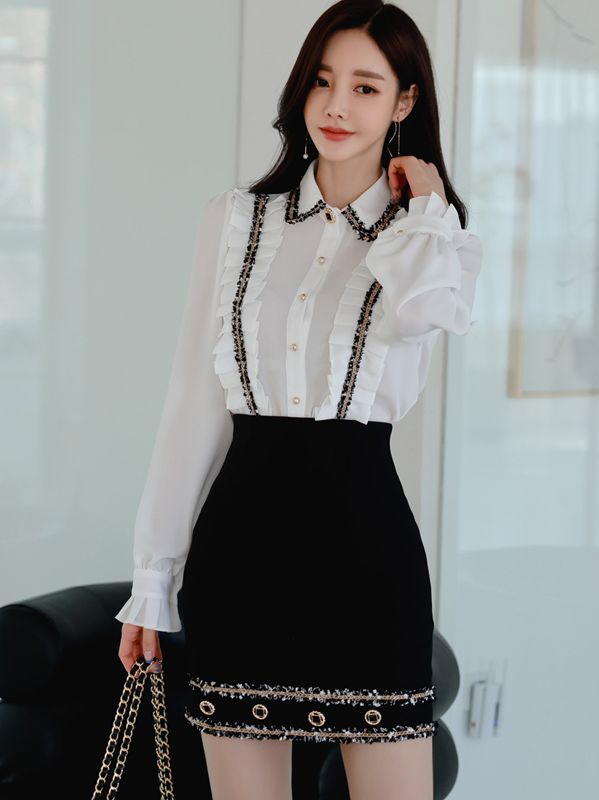 Korean Style  lace shirt fashion professional sexy package hip skirt suit