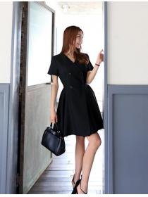 Korean style temperament double-breasted waist fashion professional Dress