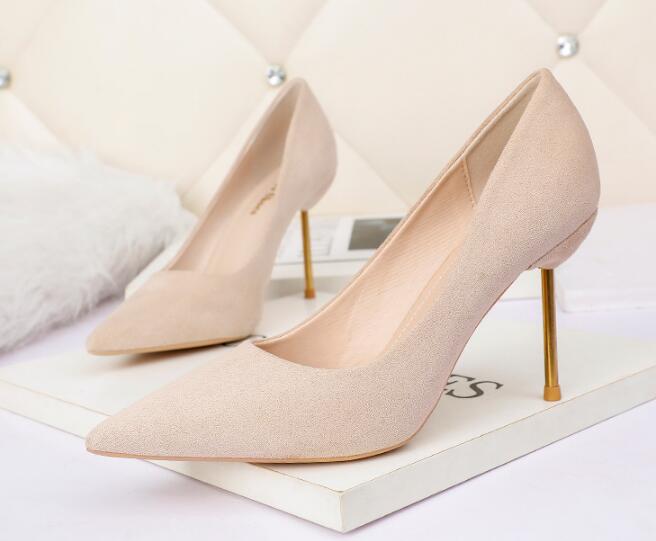 Outlet Korean fashion pointed toe suede high heels nightclub professional women's OL  shoes