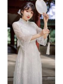 Outlet Stand Collars Lace Hollow Out Dress