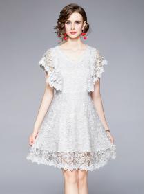 Temperament high-end light luxury ladies   French lace dress