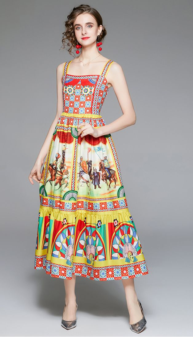 European Style Strap Show Waist Fashion Dress