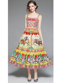 European Style Strap Show Waist Fashion Dress 