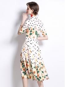 Colorful Patchwork Vintage Floral  Nipped Waist Single Breasted Dress
