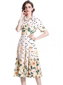 Colorful Patchwork Vintage Floral  Nipped Waist Single Breasted Dress