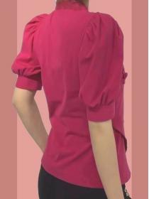 Chinese style slim fit and slim button puff sleeve T-shirt