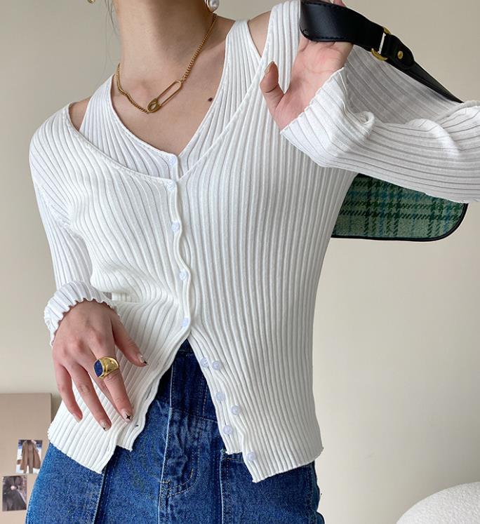 On Sale Hollow Out Dew Shoulder Knitting Top