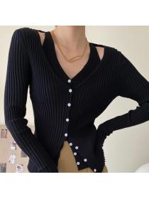 On Sale Hollow Out Dew Shoulder Knitting Top 