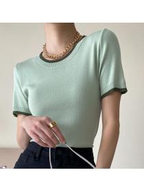 On Sale Color Matching Knitting Sweet Top 
