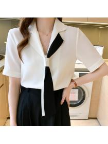 Suit collar chiffon white shirt long sleeve temperament tie top