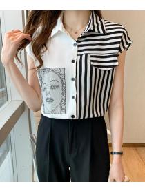 On Sale Stripe  Chiffon Doll Collars  Fashion Blouse 