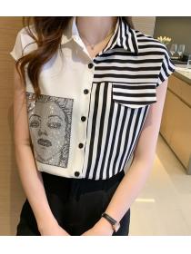On Sale Stripe  Chiffon Doll Collars  Fashion Blouse 