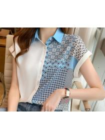 Contrasting pop print with lapels  fashion Blouse 