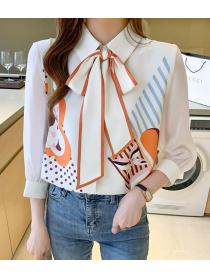 Tie Bow Print Fashion Chiffon Shirt