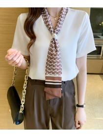 Korean Style Bowknot Matching OL Fashion Blouse 