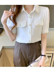 Korean Style Pocket  Matching OL Fashion Blouse 