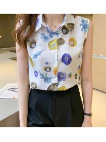 Korean style sleeveless floral shirt women's western style fashion chiffon shirt