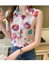Korean style sleeveless floral shirt women's western style fashion chiffon shirt