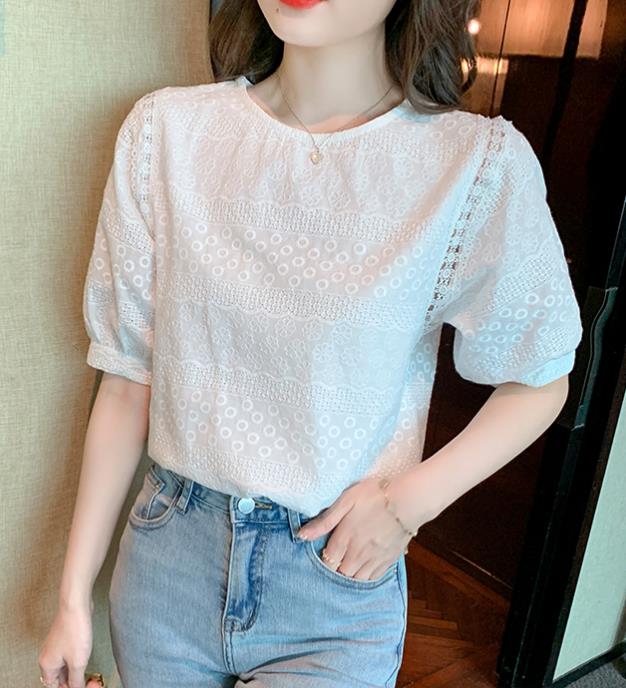 Korean Style Small Daisy Puff Sleeve Lace Shirt