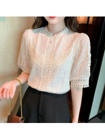  On Sale Lace Hollow Out Puff Sleeve Blouse 