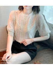  On Sale Lace Hollow Out Puff Sleeve Blouse 