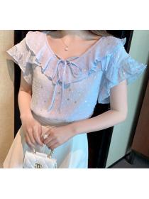 Loose ruffled  Sweet  fairy floral top