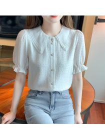 Chiffon Shirt Double Lace Doll Collar Puff Sleeve Shirt