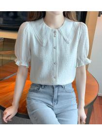 Chiffon Shirt Double Lace Doll Collar Puff Sleeve Shirt
