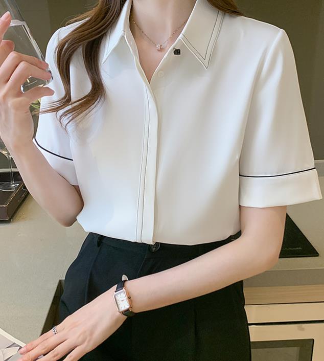 Standing Collar Embroidered Hollow  Half Sleeves All-match Blouse
