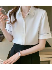 Standing Collar Embroidered Hollow  Half Sleeves All-match Blouse