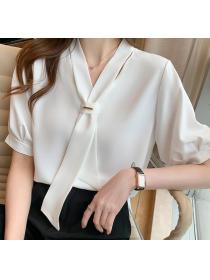 Standing Collar Pure Color All-match Blouse