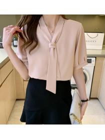Standing Collar Pure Color All-match Blouse