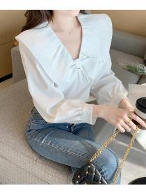 V   Collars Pure Color Doll Collars Blouse 