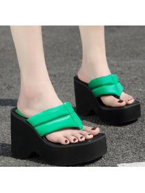 Outlet Wedge heel high heel platform square head flip-flops 