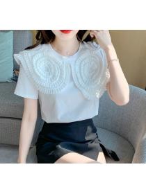 Embroidered heavy industry three-dimensional pleated pattern large lapel shirt