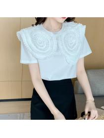 Embroidered heavy industry three-dimensional pleated pattern large lapel shirt