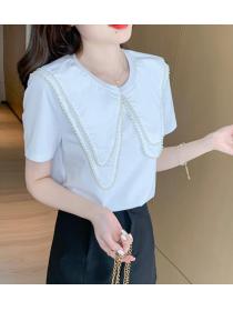 Embroidered three-dimensional beaded large lapel shirt