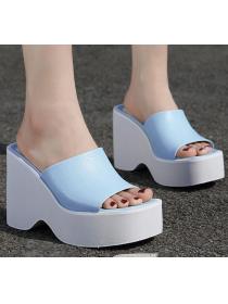 Outlet wedge heel high heel platform korean style square toe slippers
