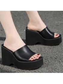 Outlet wedge heel high heel platform korean style square toe slippers