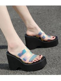 Outlet Wedge Heel Thick Sole Square Head European fashion  Waterproof Platform Slippers