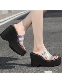 Outlet Wedge Heel Thick Sole Square Head European fashion  Waterproof Platform Slippers