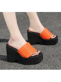 Outlet Wedge heel korean style platform high heel  square toe slippers