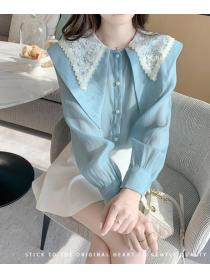 Korean Style Doll Collars Horn Sleeve Blouse 