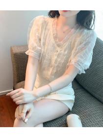 Korean Style Doll Collars Horn Sleeve Blouse 