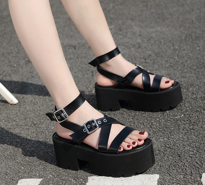 Outlet Platform high-heeled low-top open-toe buckled sandals
