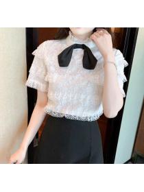 lace  temperament shirt foreign style hollow short-sleeved bottoming shirt
