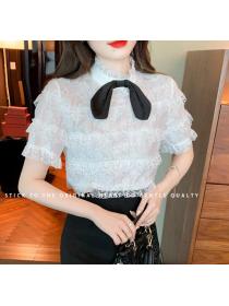 lace  temperament shirt foreign style hollow short-sleeved bottoming shirt