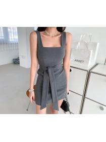 Outlet Korean fashion Loose business suit sleeveless dress 2pcs set for women