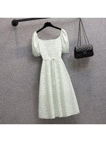 Outlet Floral print matching slim fat Western style summer dress